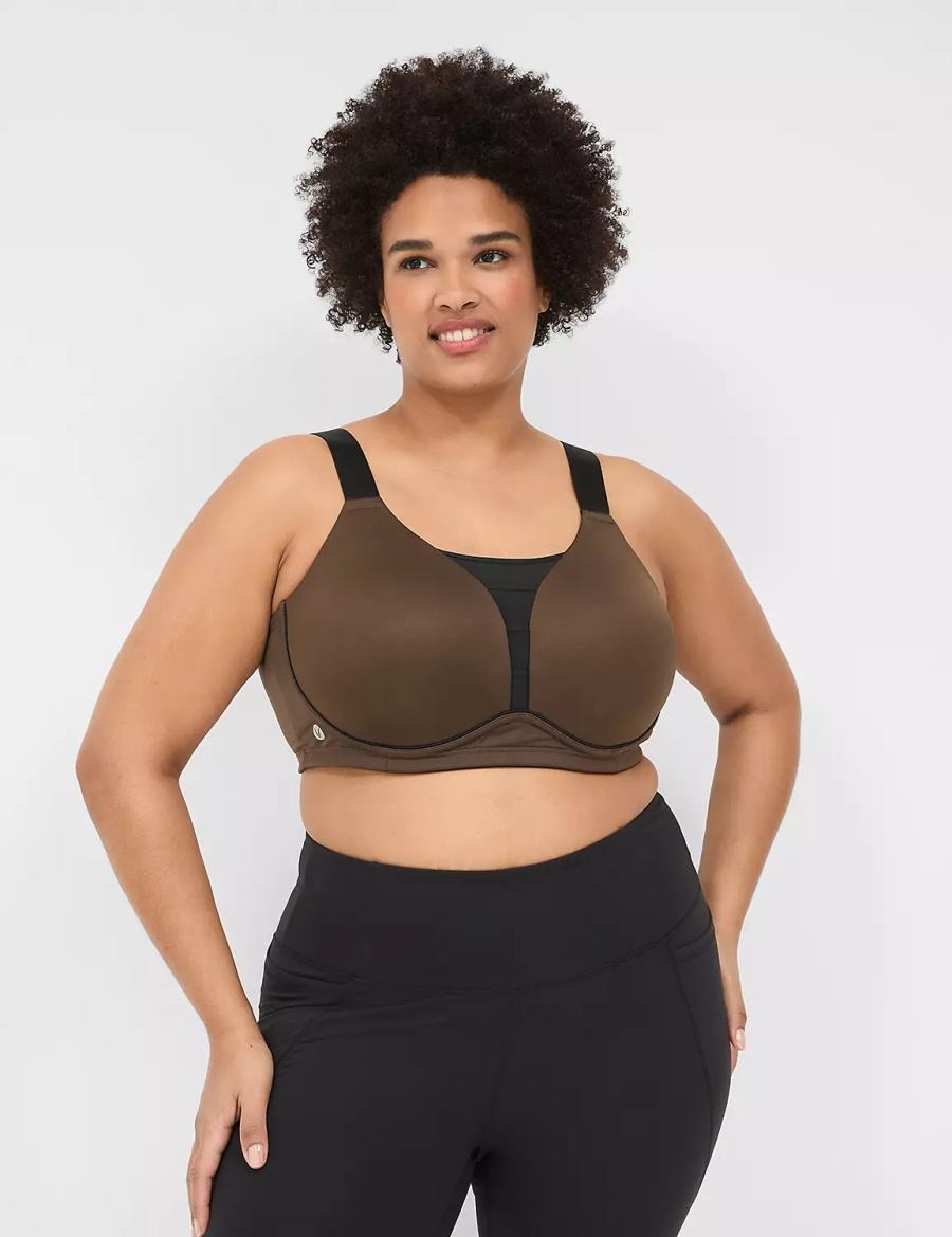 Dark Brown Lane Bryant LIVI Wireless Medium-Impact Wicking Women Sports Bra | MHB7423PM