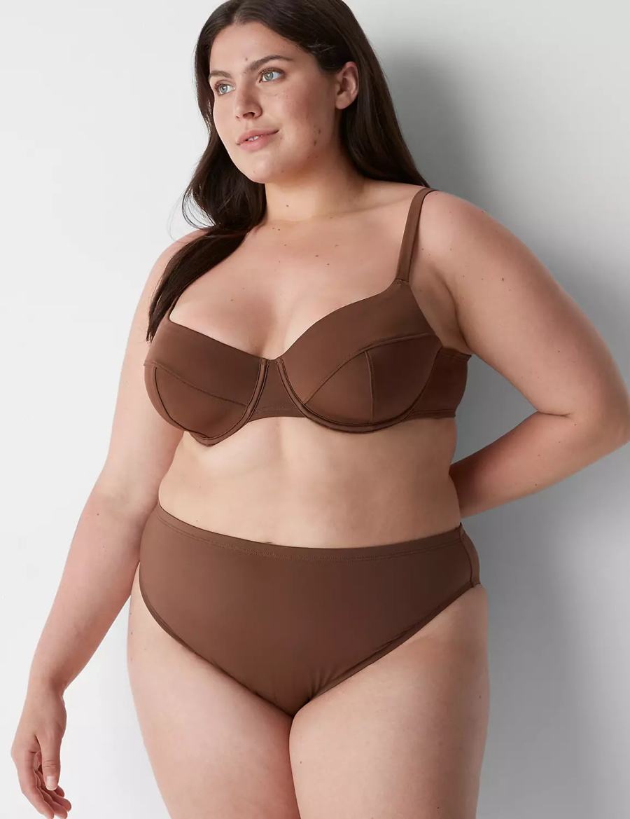 Dark Brown Lane Bryant Midi High-Leg Cheeky Swim Women Bikini Bottom | KAR1948QT