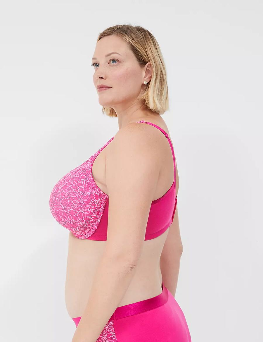 Dark Fuchsia Lane Bryant Cotton Boost Plunge With Lace Women Bralettes | CQV2431PF