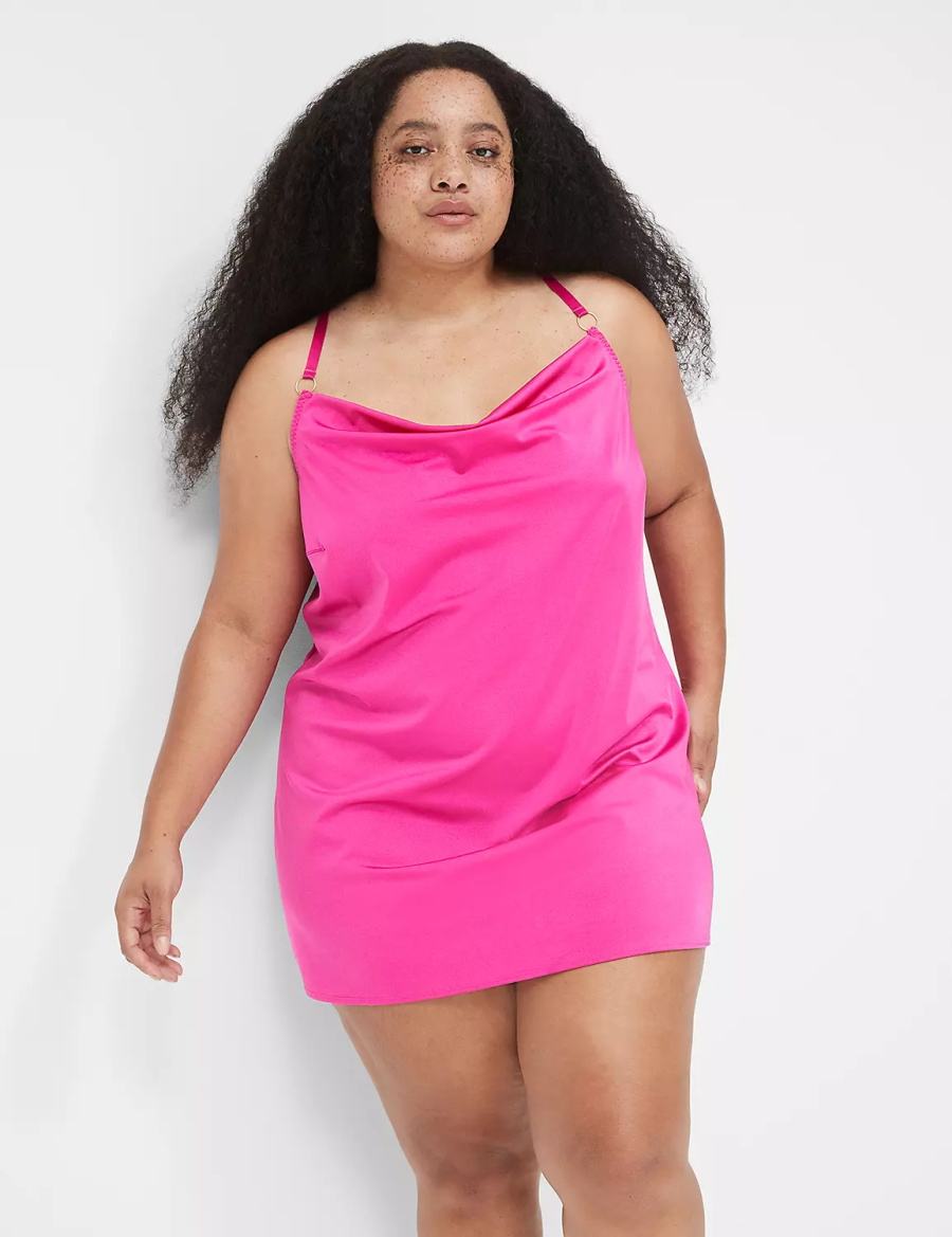 Dark Fuchsia Lane Bryant Shimmer Cowlneck Slip Women Dress | BFN9029TG