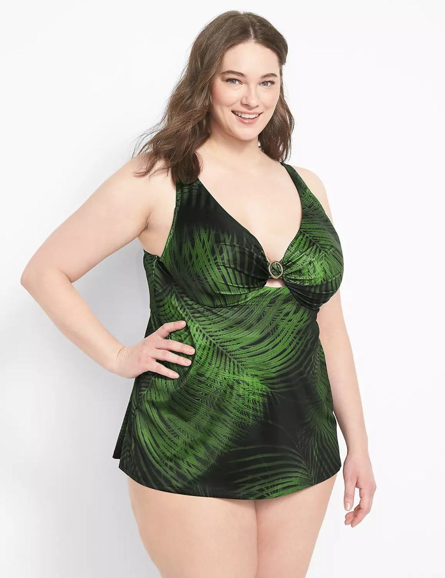 Dark Green Lane Bryant Convertible High-Waist Swim Women Briefs | LOB16100HD