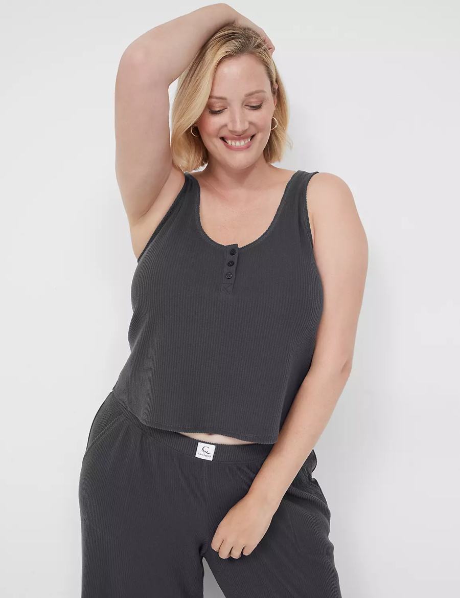 Dark Grey Lane Bryant Brushed Rib Henley Sleep Women Tanks | TSK754ZW