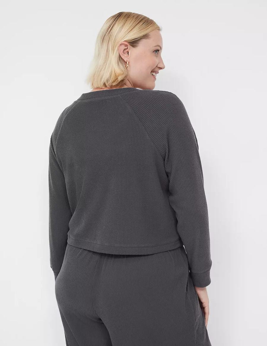 Dark Grey Lane Bryant Brushed Rib Sleep Women Cardigan | WTW6667SD