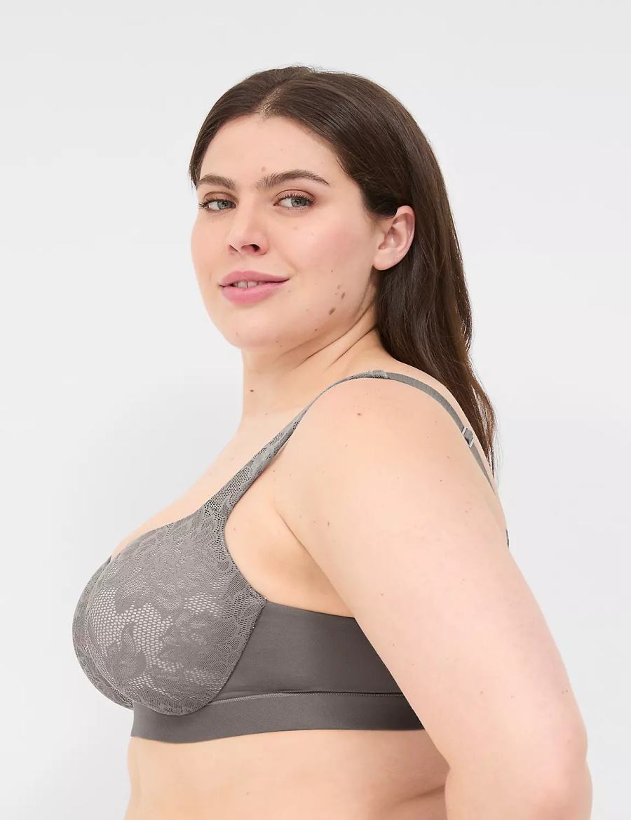 Dark Grey Lane Bryant Comfort Bliss Lightly Lined With Lace Women Balconette Bra | JKM187CK