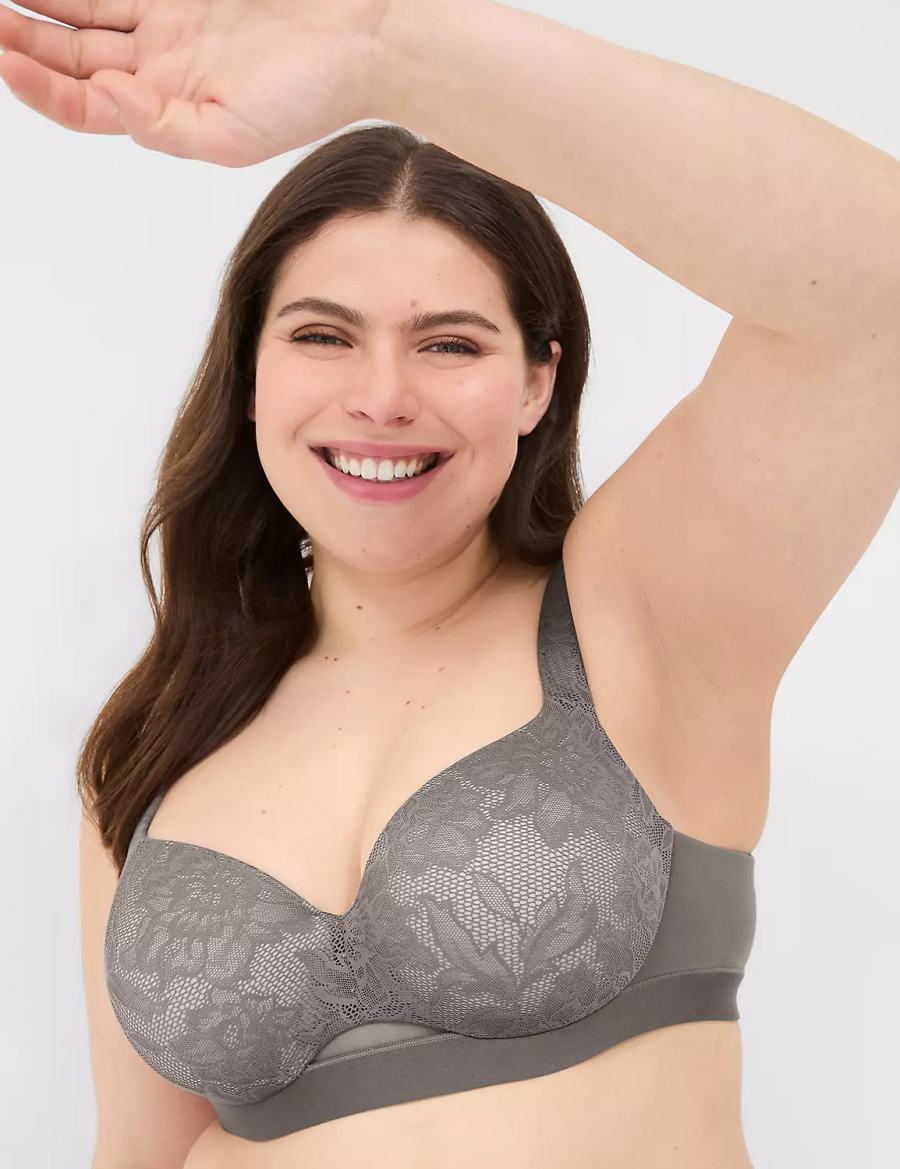 Dark Grey Lane Bryant Comfort Bliss Lightly Lined With Lace Women Balconette Bra | JKM187CK