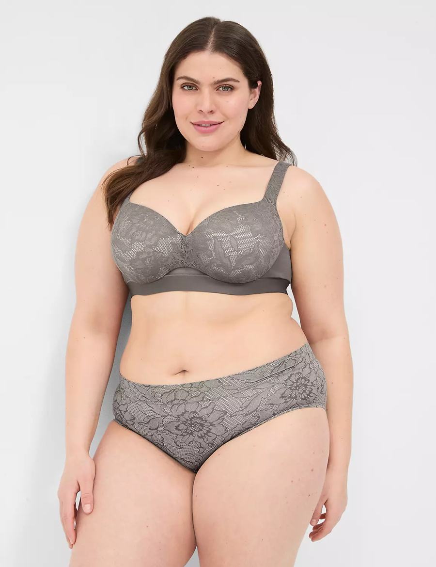 Dark Grey Lane Bryant Comfort Bliss Lightly Lined With Lace Women Balconette Bra | JKM187CK