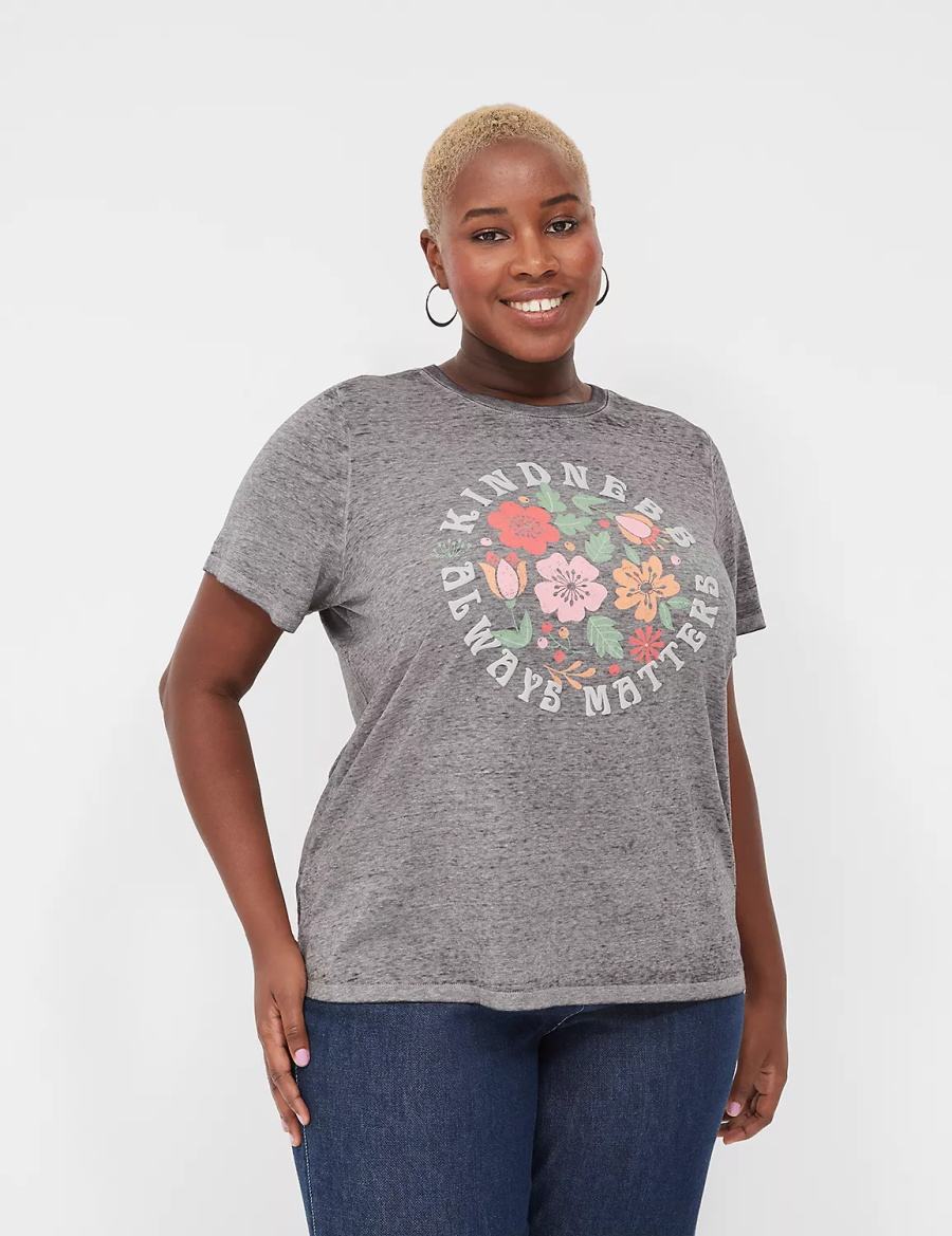 Dark Grey Lane Bryant Kindness Always Matters Burnout Graphic Tee Women T Shirts | UAB431LM