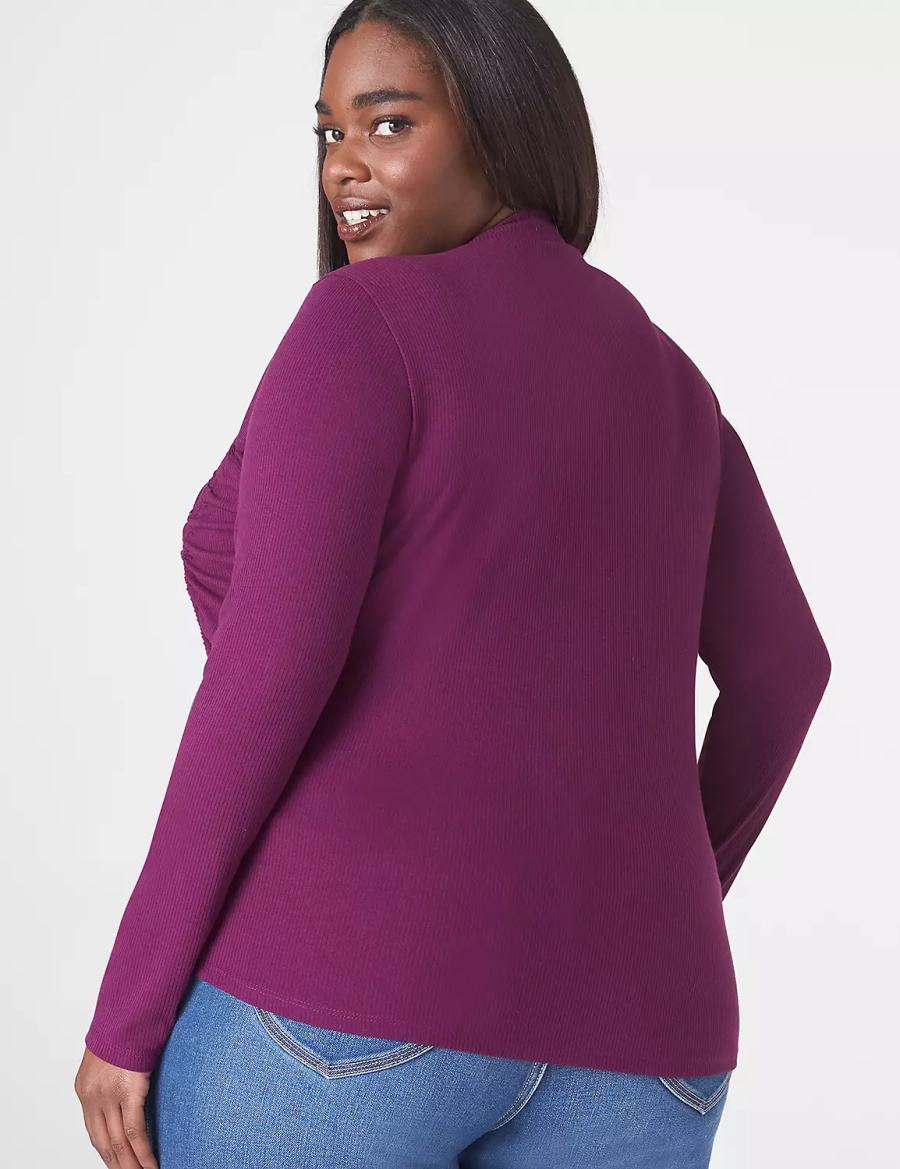 Dark Purple Lane Bryant Fitted Crop Mock-Neck Double-Drawcord Tee Women T Shirts | UDM6279JU