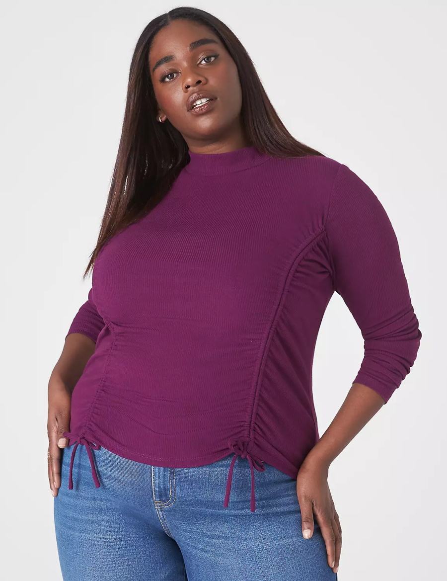 Dark Purple Lane Bryant Fitted Crop Mock-Neck Double-Drawcord Tee Women T Shirts | UDM6279JU