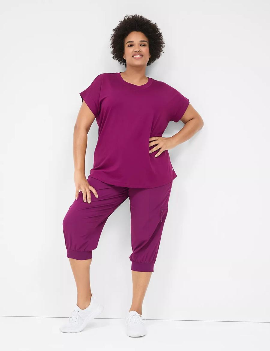 Dark Purple Lane Bryant LIVI Stretch Woven Capri Women Joggers | RTA3346DK