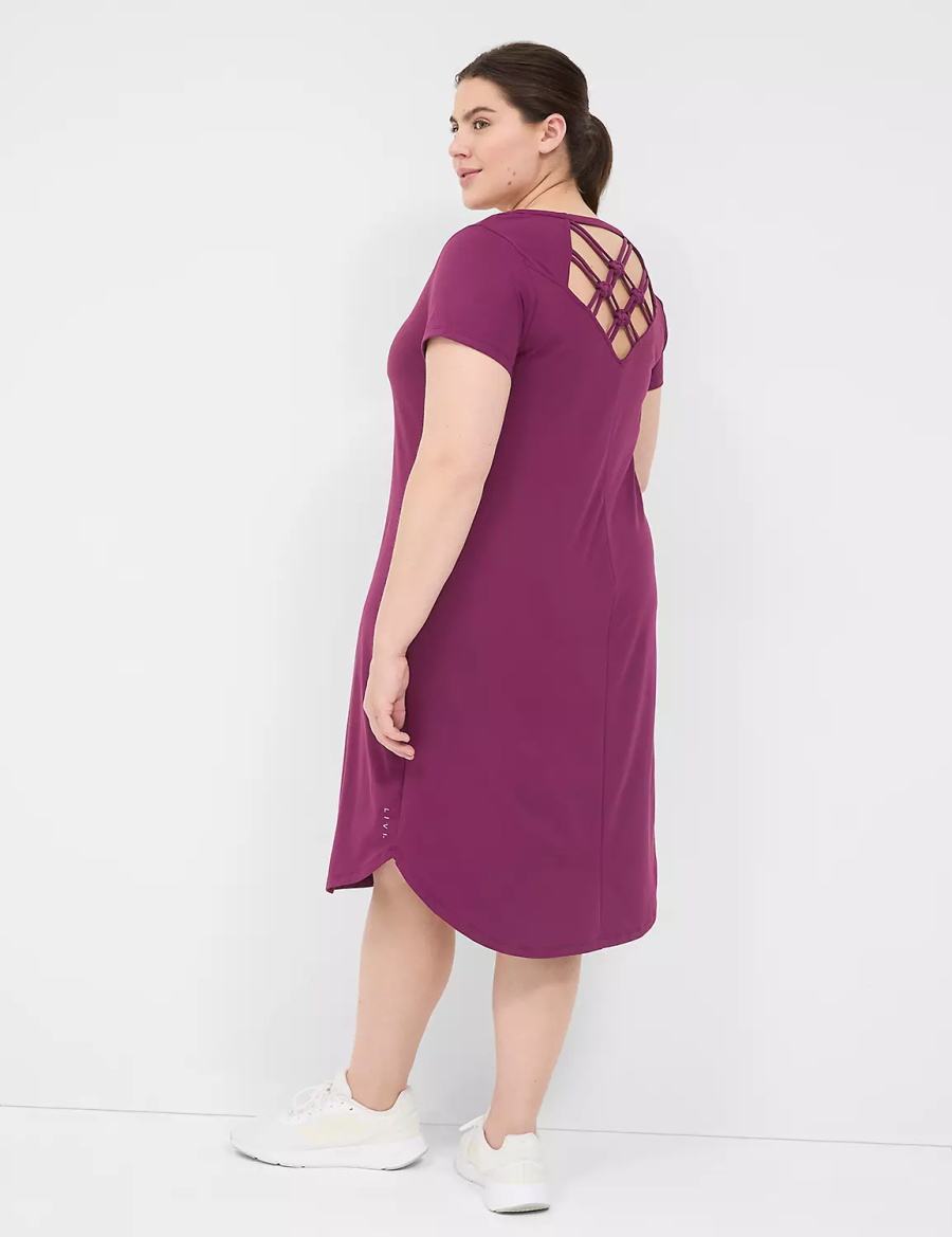 Dark Purple Lane Bryant LIVI V-Neck Recycled LIVI Soft Macrame-Back Women Casual Dress | XBO9511RD