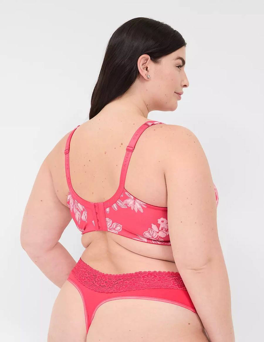 Dark Red Lane Bryant Cotton With Lace Waist Women Thong Panty | FZC8991VL