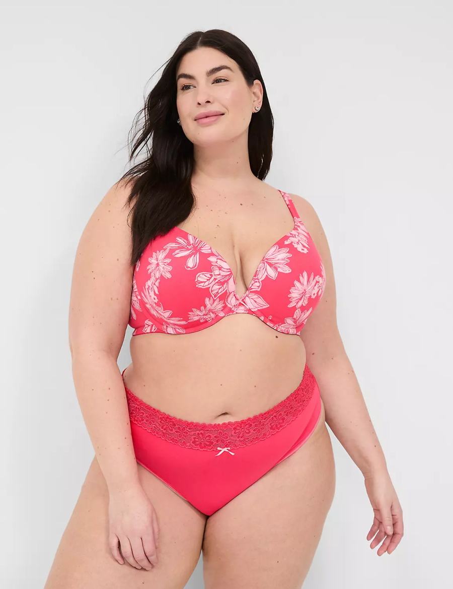 Dark Red Lane Bryant Cotton With Lace Waist Women Thong Panty | FZC8991VL