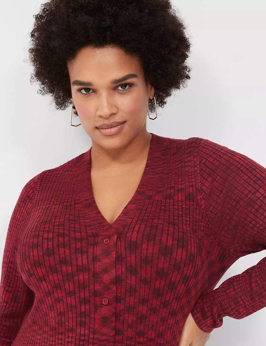 Dark Red Lane Bryant V-Neck Rib Sweater Women Midi Dress | GXM6554SX