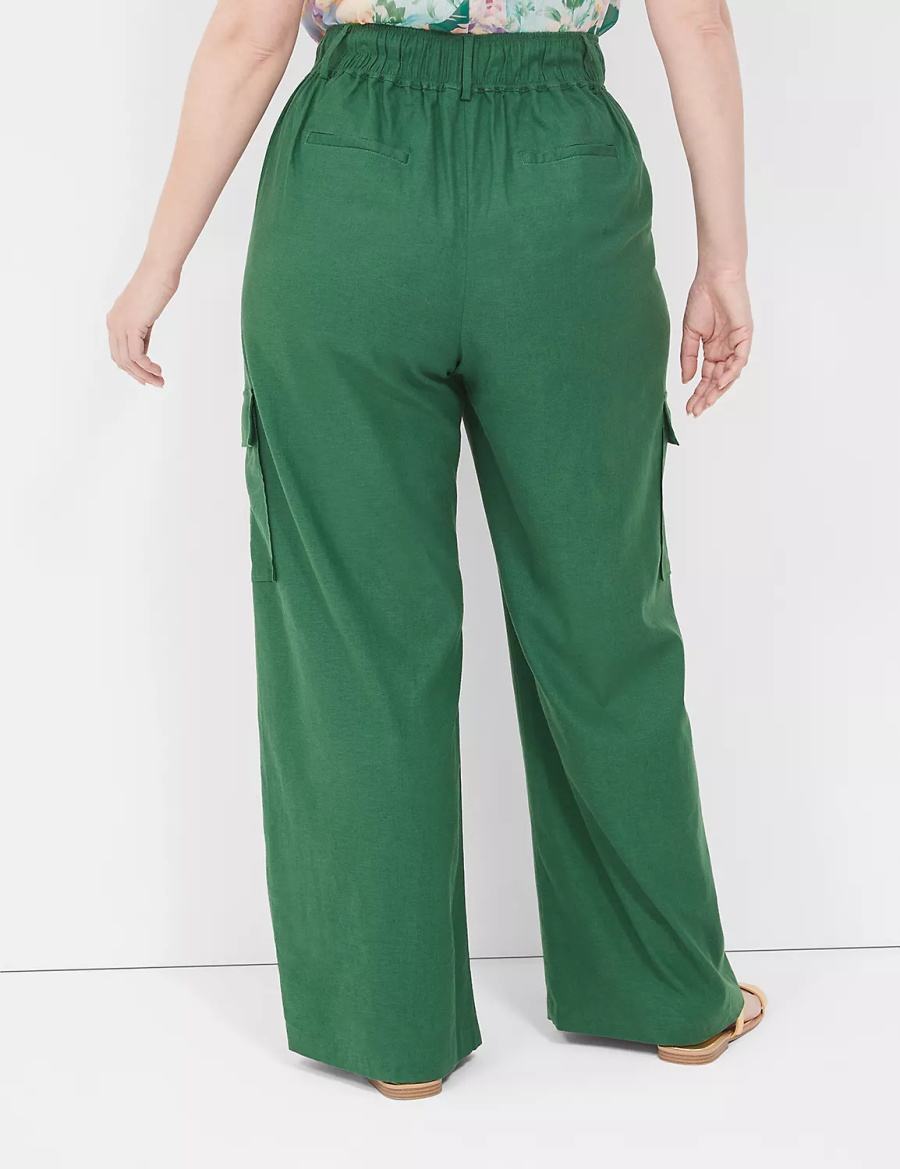 Deep Green Lane Bryant Pull-On Linen Straight Leg Cargo Women Pants | JXD8931QW