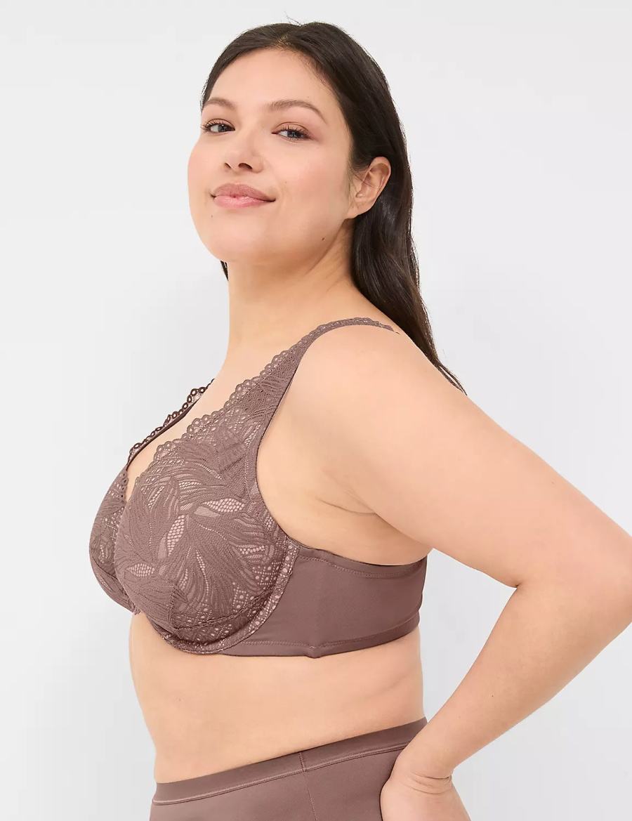 Deep Grey Brown Lane Bryant Lace Unlined Full Coverage Women Bralettes | CCK10068ZZ