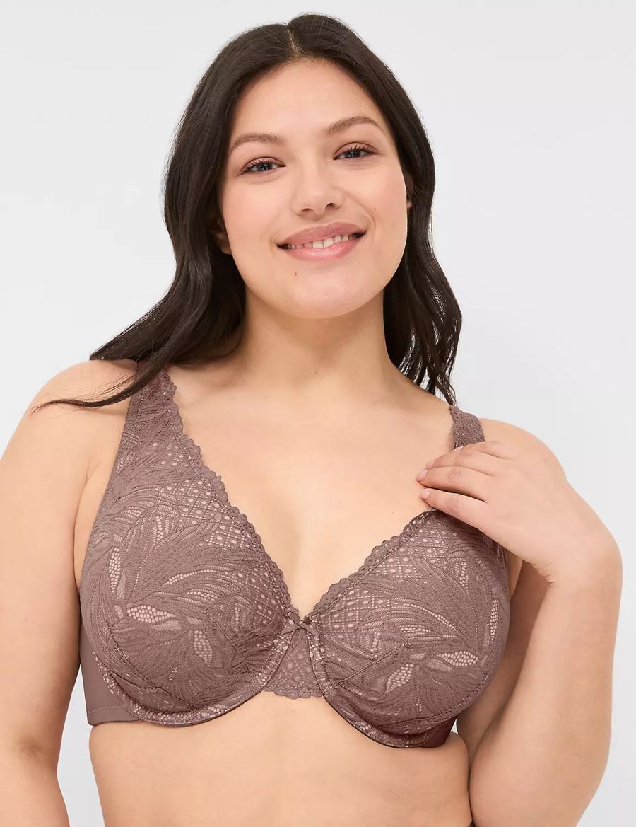 Deep Grey Brown Lane Bryant Lace Unlined Full Coverage Women Bralettes | CCK10068ZZ