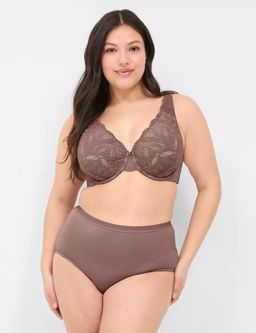 Deep Grey Brown Lane Bryant Lace Unlined Full Coverage Women Bralettes | CCK10068ZZ