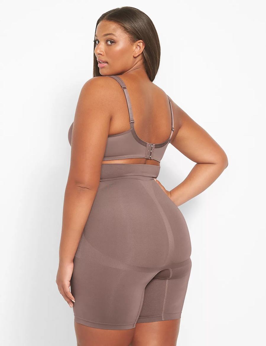 Deep Grey Brown Lane Bryant Level 2 Shaping Ultra High-Waist Short Women Briefs | YFB458OX