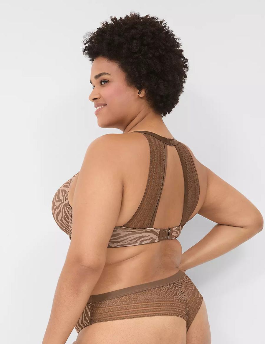 Deep Grey Brown Lane Bryant No-Show With Lace Back Women Thong Panty | MHX2157LA