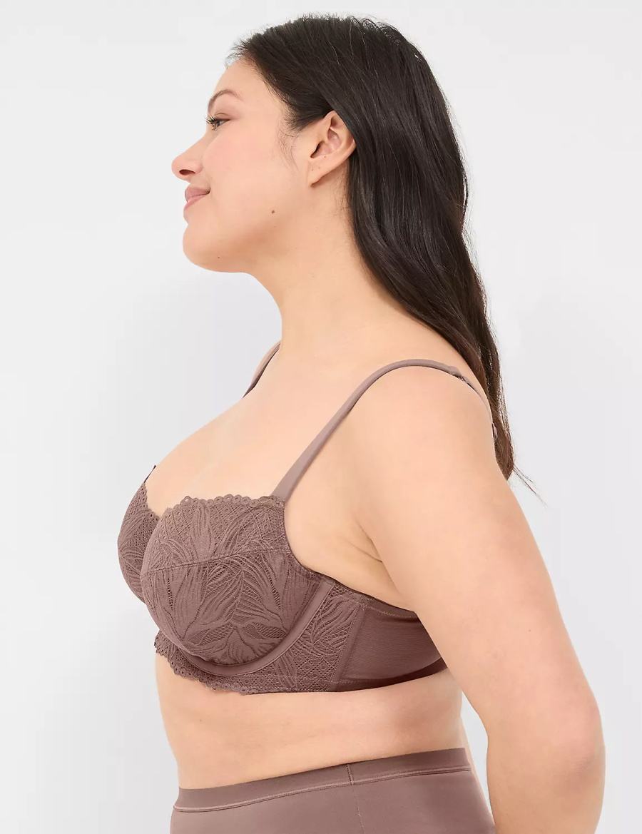 Deep Grey Brown Lane Bryant Unlined with Lace Women Balconette Bra | RVL6410IS