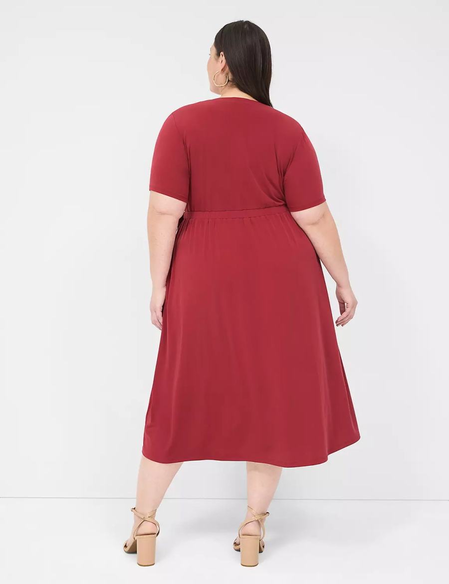 Deep Red Lane Bryant Faux-Wrap Jersey Women Midi Dress | UAN1985HV