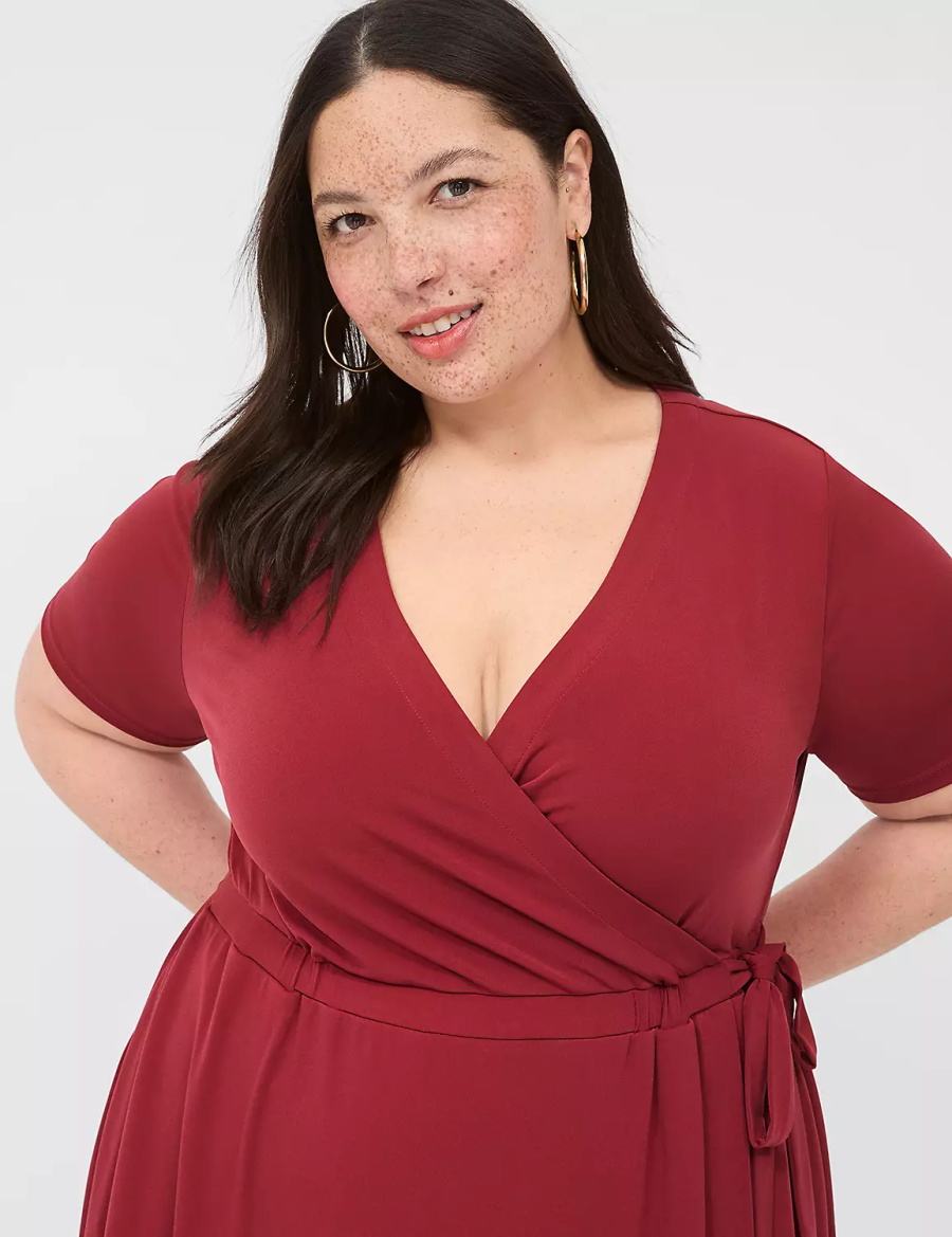 Deep Red Lane Bryant Faux-Wrap Jersey Women Midi Dress | UAN1985HV