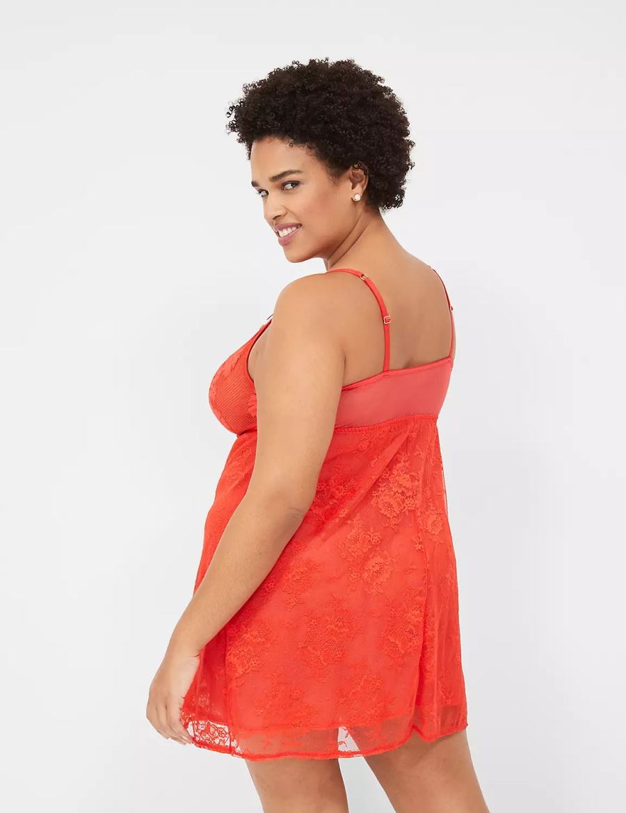 Deep Red Lane Bryant Stretch Lace Slip Women Dress | MFI1631GB