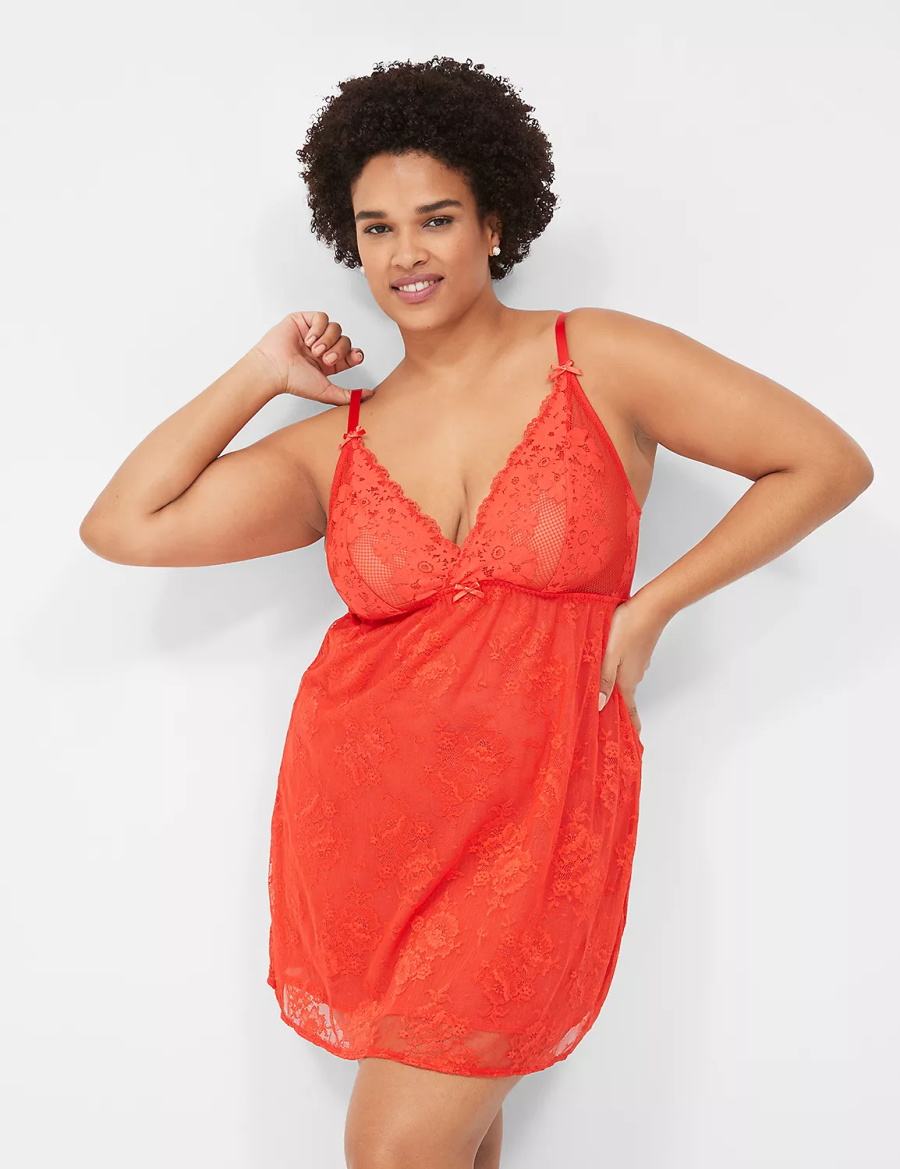 Deep Red Lane Bryant Stretch Lace Slip Women Dress | MFI1631GB