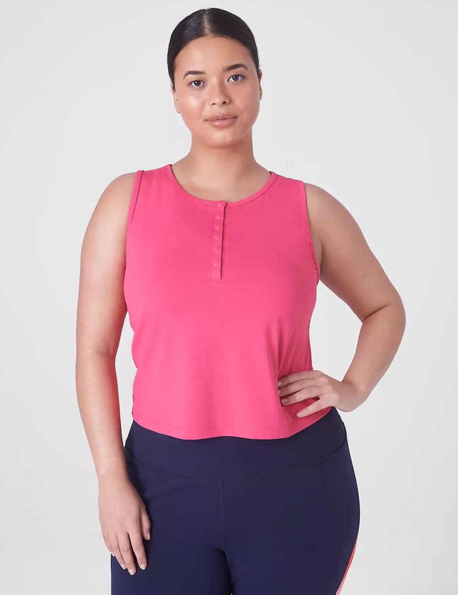 Fuchsia Pink Lane Bryant LIVI Crop Snap-Up Wicking Women Tank Top | RTP5985TN