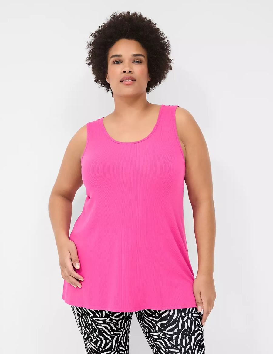 Fuchsia Pink Lane Bryant LIVI Twist-Back Rib Women Tank Top | TQU4557AQ