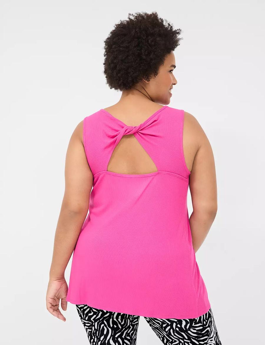 Fuchsia Pink Lane Bryant LIVI Twist-Back Rib Women Tank Top | TQU4557AQ