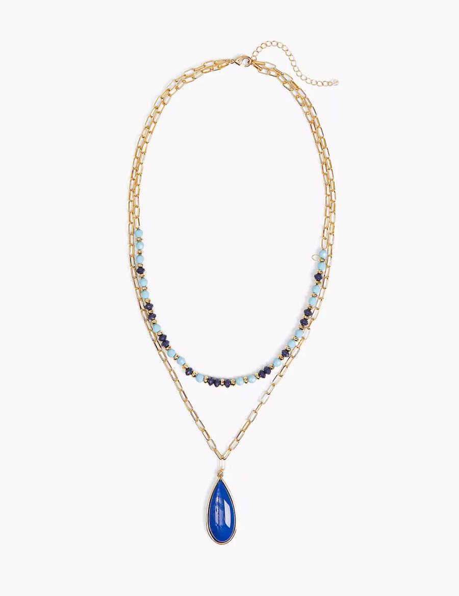 Gold Lane Bryant Blue Beaded Layered Women Necklace | UKN3028TG