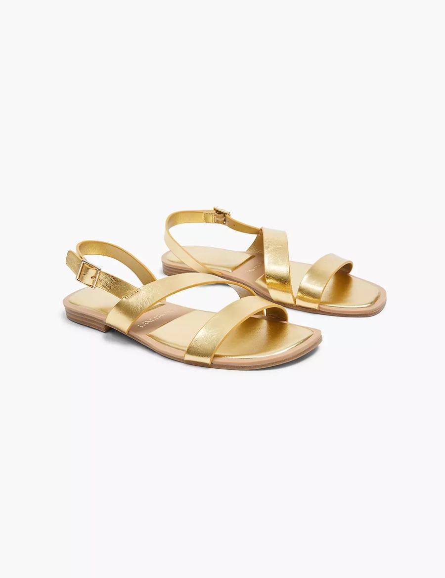 Gold Lane Bryant Dream Cloud Double-Band Faux-Leather Women Flat Sandals | ZZZ4887UM