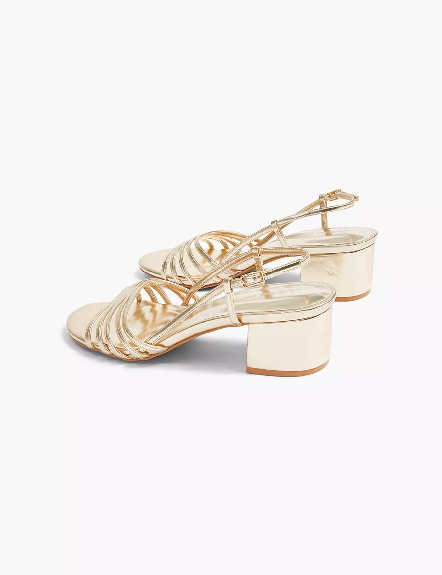 Gold Lane Bryant Dream Cloud Metallic Strappy Low Block Heel Women Heels Sandals | PRU242ZP