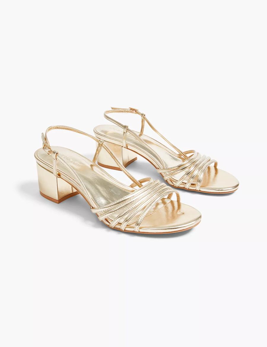 Gold Lane Bryant Dream Cloud Metallic Strappy Low Block Heel Women Heels Sandals | PRU242ZP