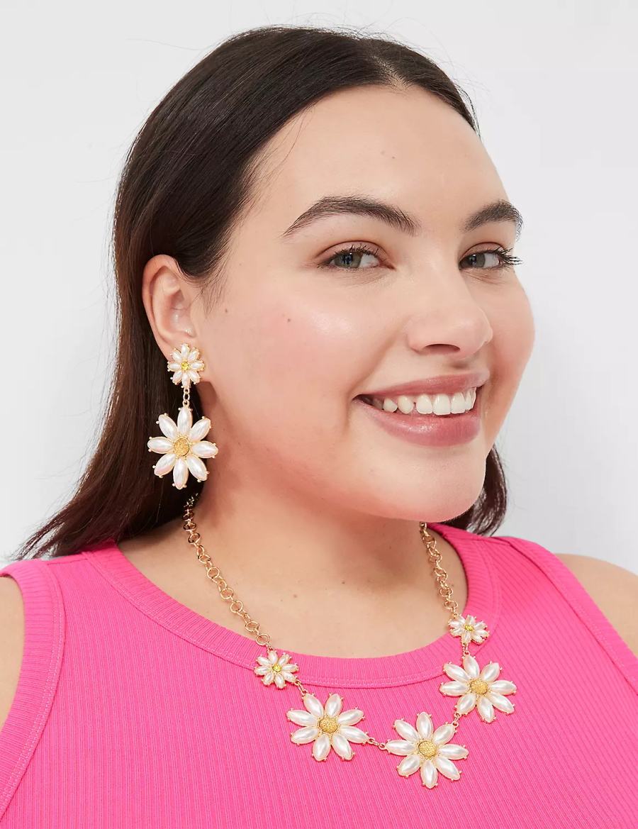 Gold Lane Bryant Floral Pearlized Statement Women Necklace | UYE4886GR