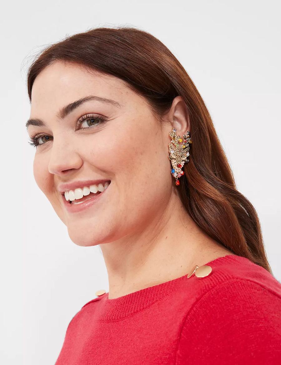 Gold Lane Bryant Holiday Pearlized & Pave Reindeer Women Earrings | RJI4399HN