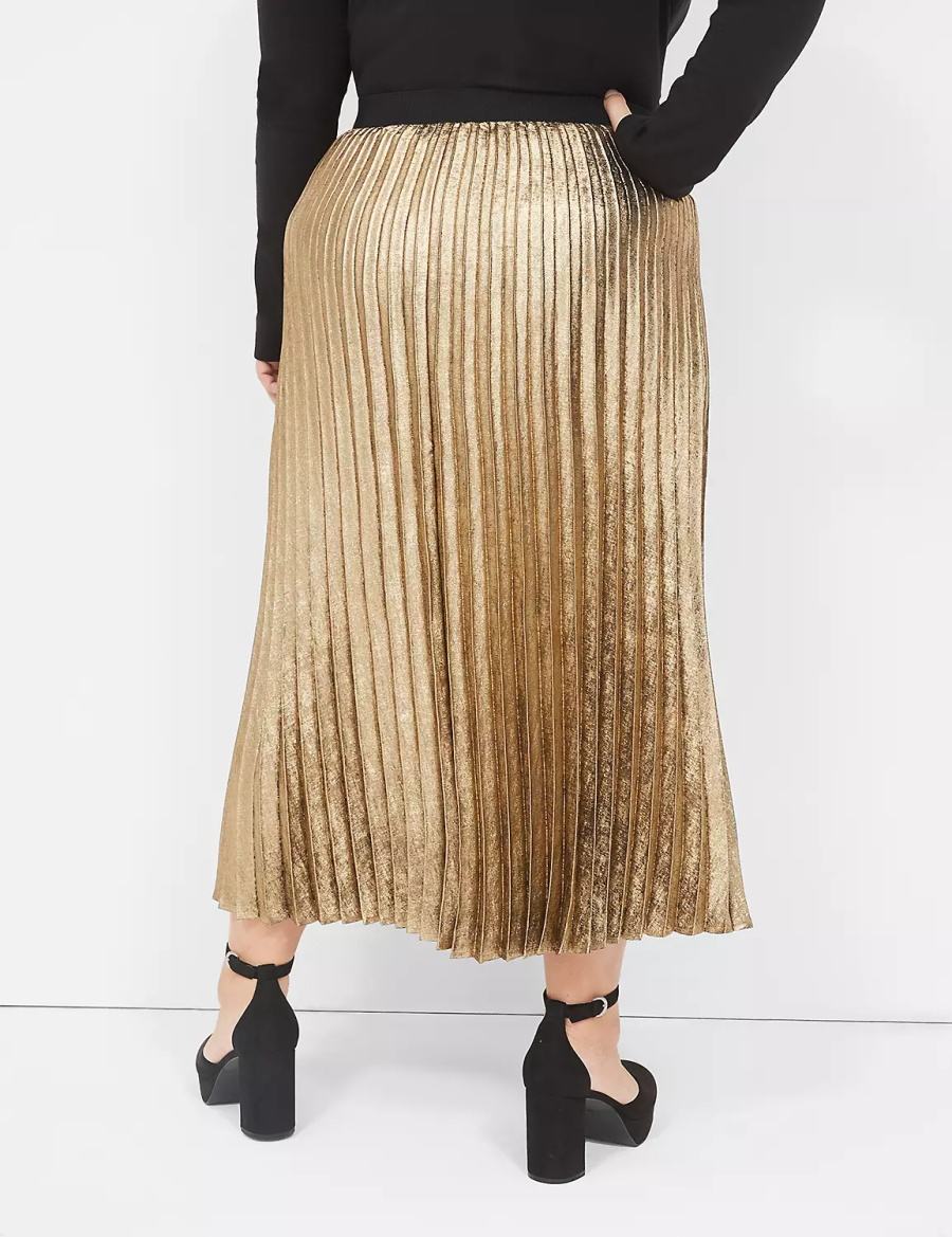 Gold Lane Bryant Metallic Pleated Midi Women Skirts | ZMN5335AW