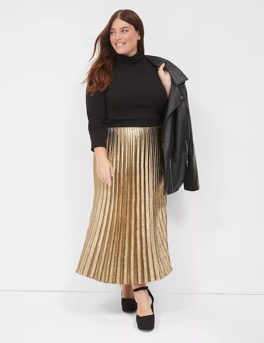 Gold Lane Bryant Metallic Pleated Midi Women Skirts | ZMN5335AW