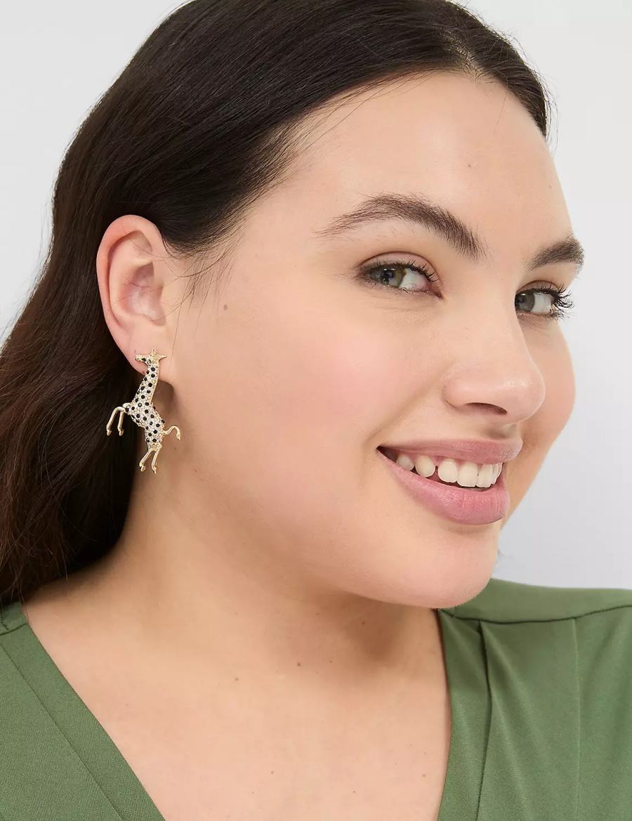 Gold Lane Bryant Pave Giraffe Statement Women Earrings | WFV2116ZR