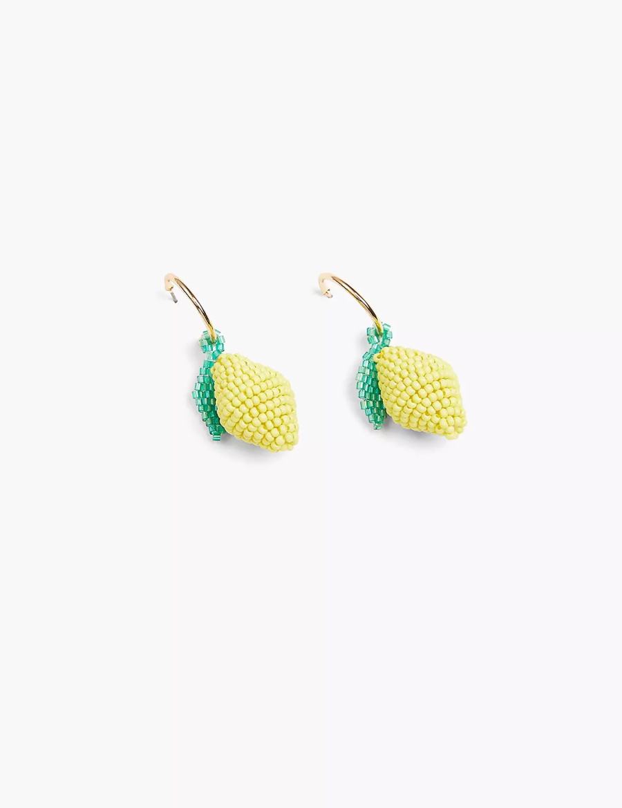 Gold Lane Bryant Spring Whimsy Beaded Lemon Women Hoop Earrings | KYQ604IV