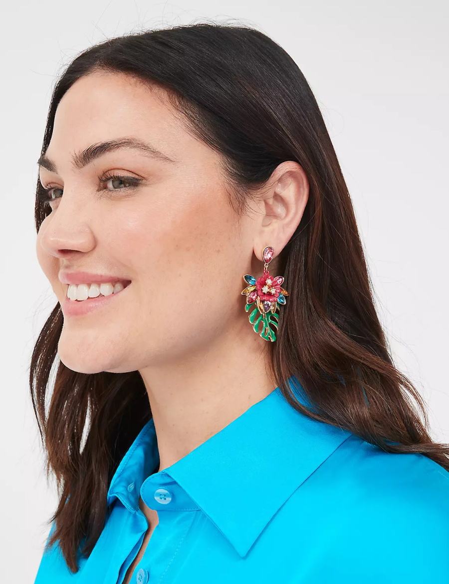 Gold Lane Bryant Summer Whimsy Tropical Leaf Statement Women Earrings | DMD5146TI