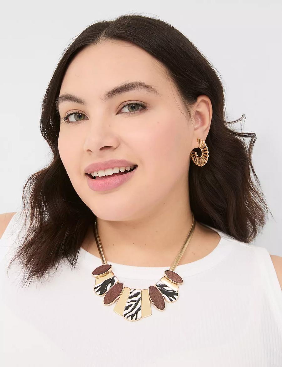 Gold Lane Bryant Zebra Print & Wood Statement Women Necklace | JAY9568RA