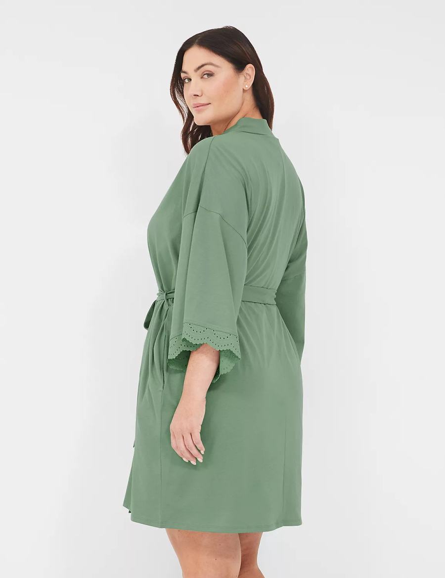 Green Lane Bryant Comfy Cotton Lace-Trim Women Robe | ZBZ2527EH