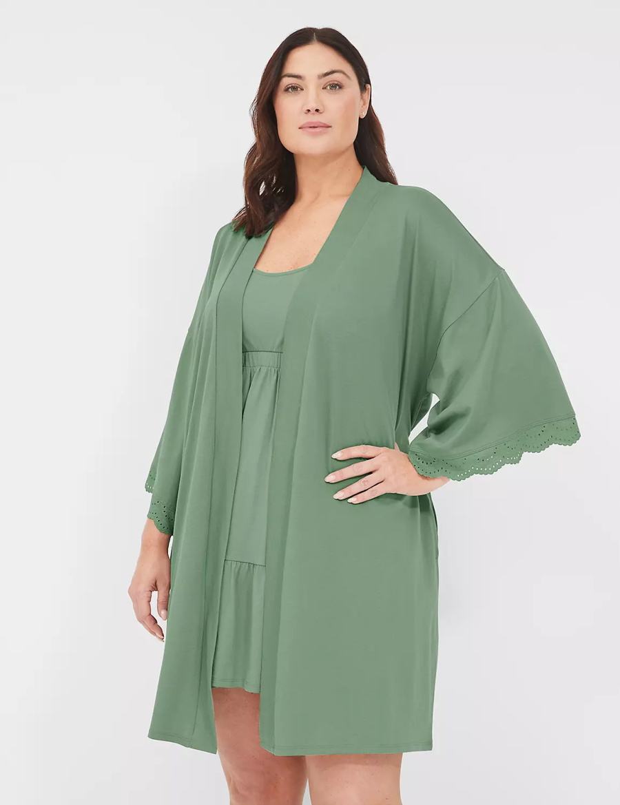 Green Lane Bryant Comfy Cotton Lace-Trim Women Robe | ZBZ2527EH