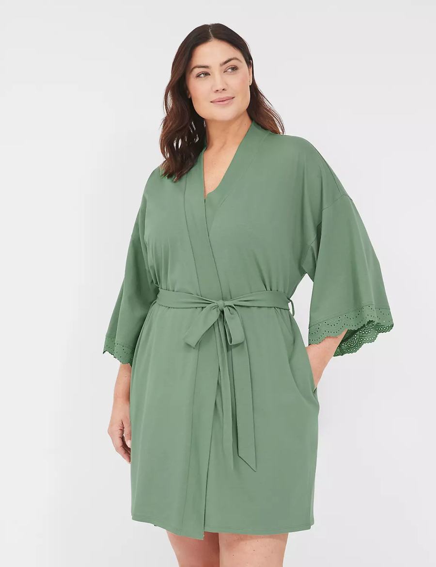 Green Lane Bryant Comfy Cotton Lace-Trim Women Robe | ZBZ2527EH