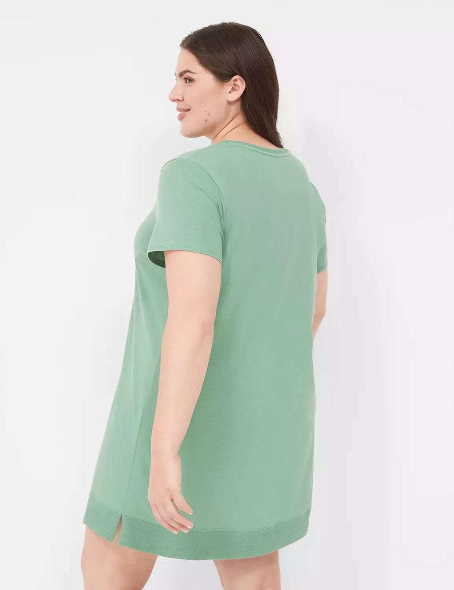 Green Lane Bryant Comfy Cotton Rib-Trim Sleepshirt Women T Shirts | KUH3516ZO