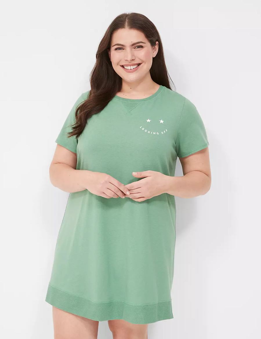 Green Lane Bryant Comfy Cotton Rib-Trim Sleepshirt Women T Shirts | KUH3516ZO