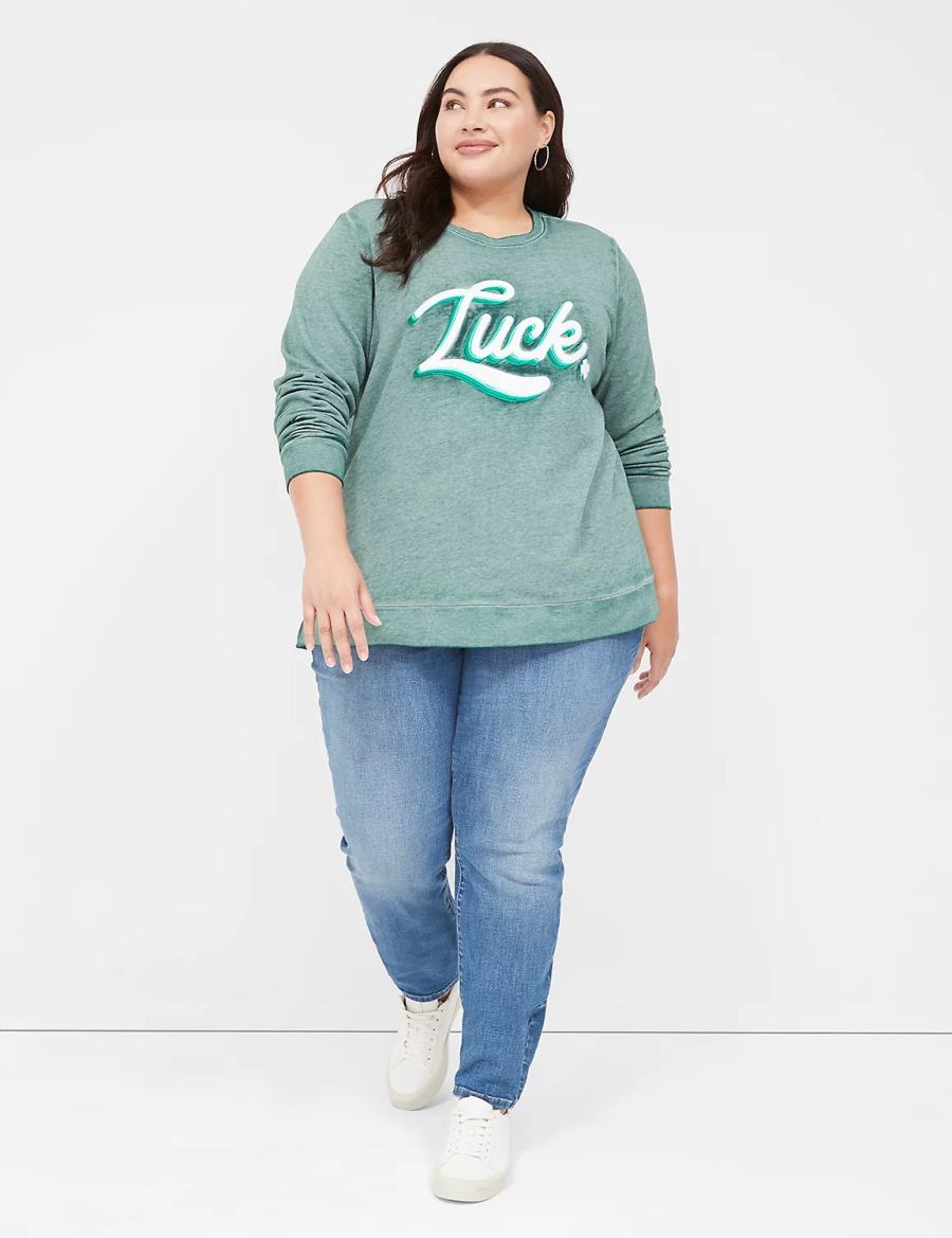 Green Lane Bryant Luck Graphic Women Sweatshirts | FEW9187JL